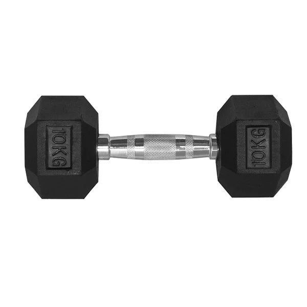 10KG HEX DUMBBELL - RUBBER COATED - 24/7 Gym Equipment
