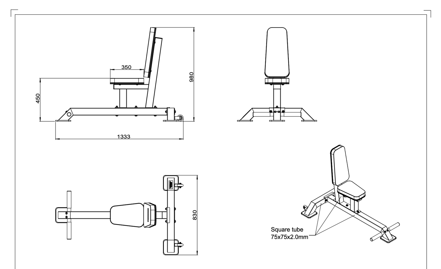 75 Degree Utility Bench - Bundle - 24/7 Gym Equipment