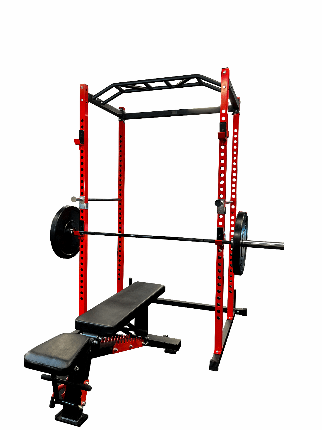 V2 Standard Power Rack_ 30kg All Black Olympic Bumper Plate_ 15KG Elite Barbell (500LB Capacity)_ Adjustable Fitness Bench