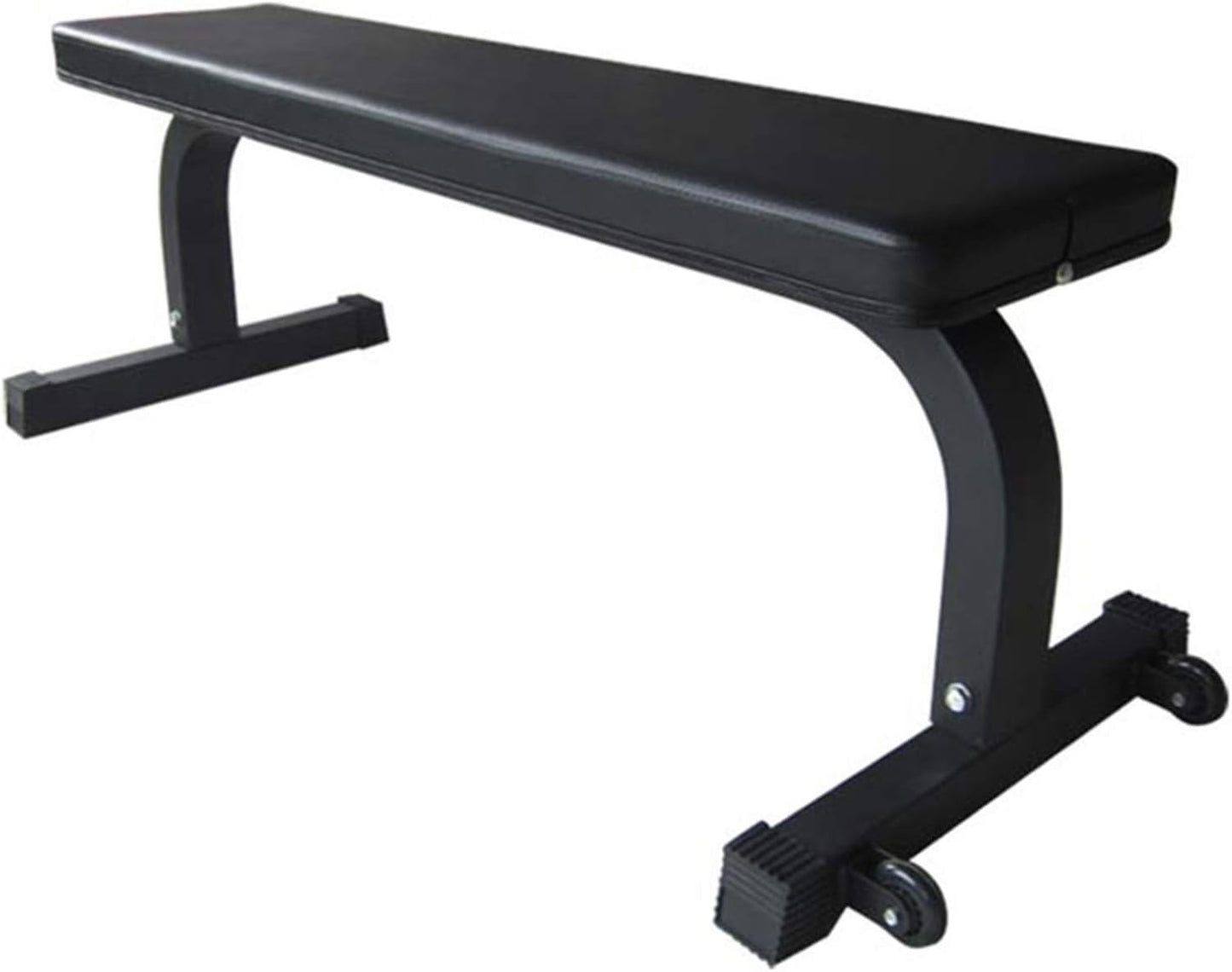 Heavy-duty commercial flat weight bench, 200 kg capacity, black steel frame with high-density foam pad - 24/7 Gym Equipment