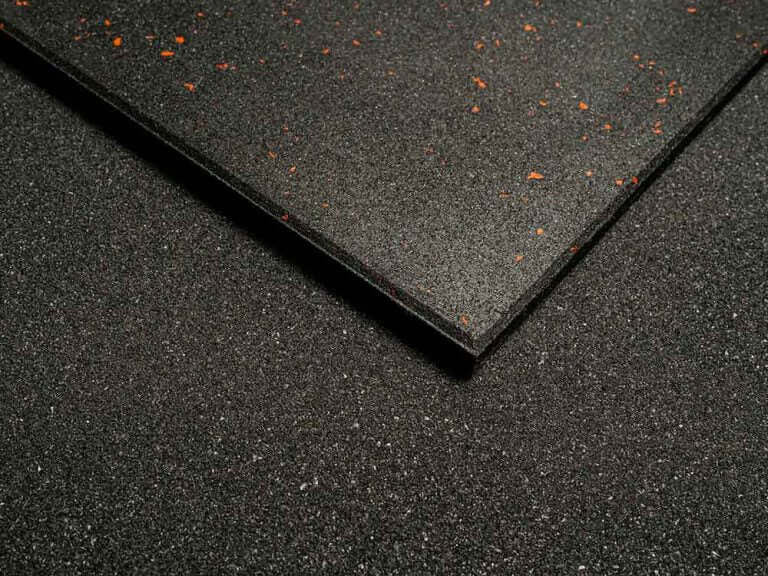 Premium gym flooring tile black with red flecks 1m x 1m x 15mm rubber mat for home and commercial gyms in Australia