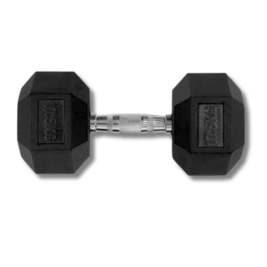 17.5KG HEX DUMBBELL - RUBBER COATED - 24/7 Gym Equipment