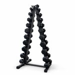 Dumbbell set 1–10kg pairs with black vertical storage rack for home and commercial gyms