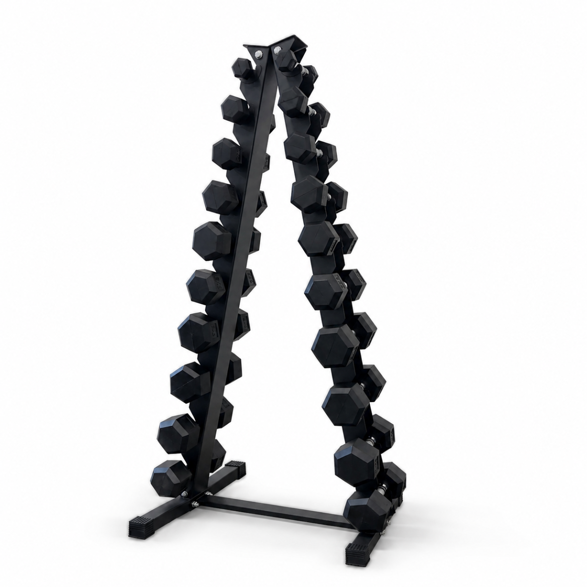 Dumbbell set 1–10kg pairs with black vertical storage rack for home and commercial gyms