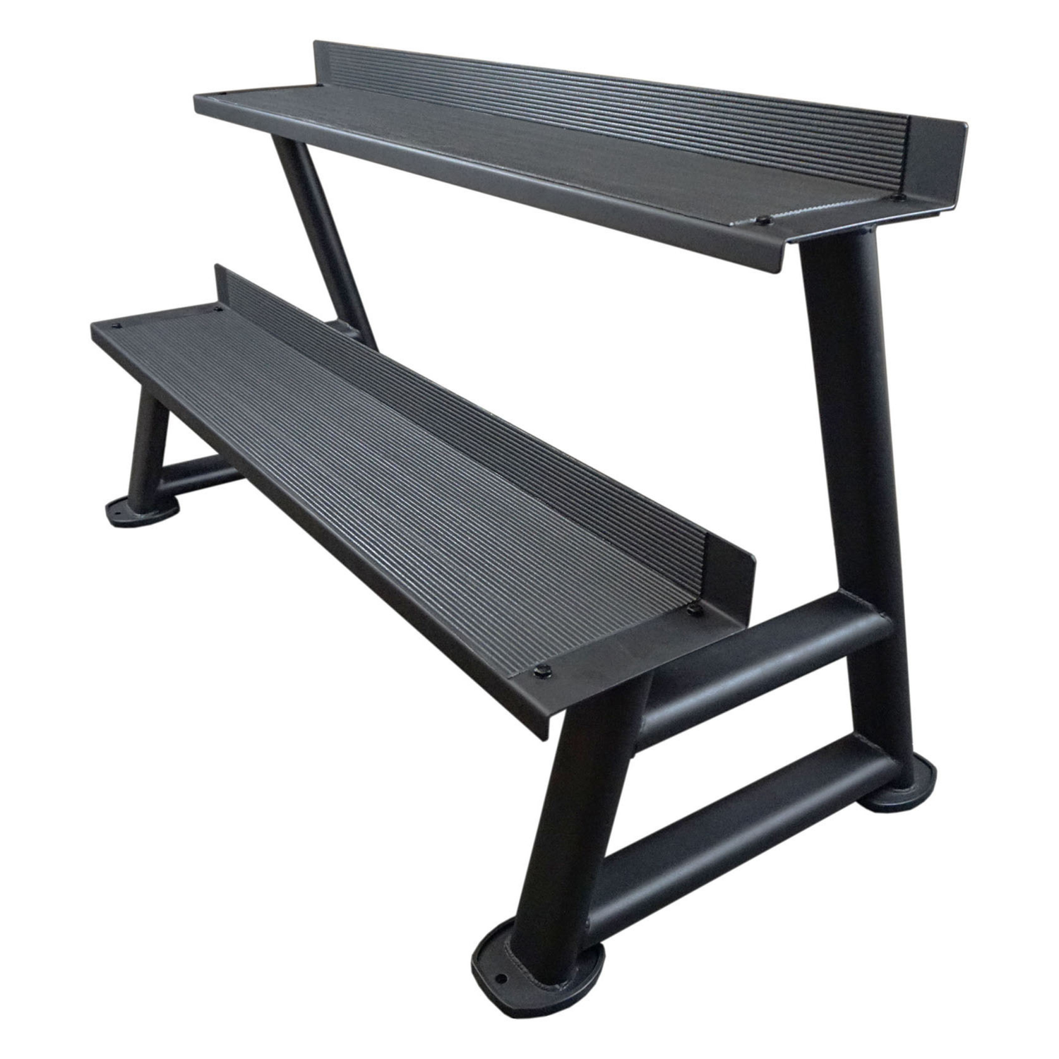 2 tier kettlebell storage rack display unit black steel frame rubber coated shelves gym storage rack Australia