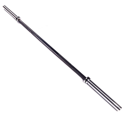 20KG Elite Olympic Barbell with black zinc finish, 8 needle bearings, 190,000 PSI steel strength, and a 1,500lb weight capacity. Designed for CrossFit and Olympic lifts with superior spin and aggressive knurling for a secure grip