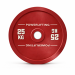 25kg Red calibrated steel plate, thin profile design for maximum loading on powerlifting barbells - 24/7 Gym Equipment