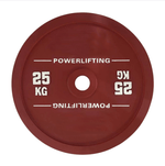 25kg Red calibrated steel plate, thin profile design for maximum loading on powerlifting barbells - 24/7 Gym Equipment