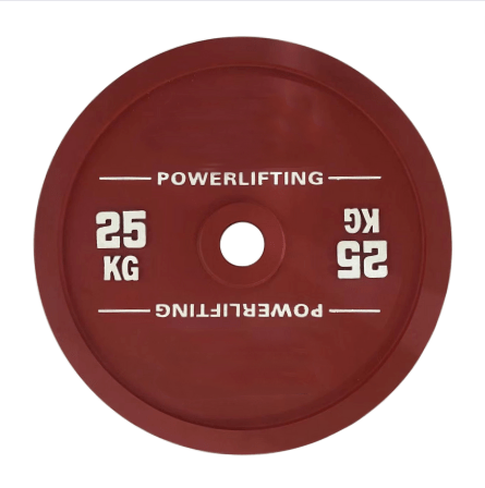 25kg Red calibrated steel plate, thin profile design for maximum loading on powerlifting barbells - 24/7 Gym Equipment