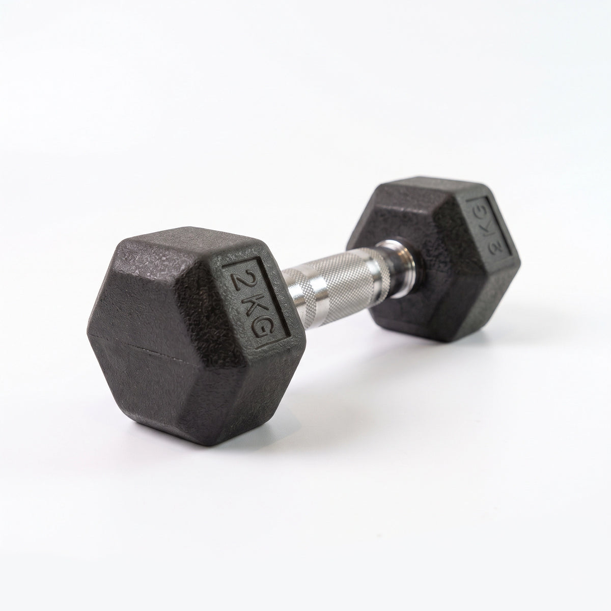 2kg hex dumbbell with rubber coating and chrome knurled handle