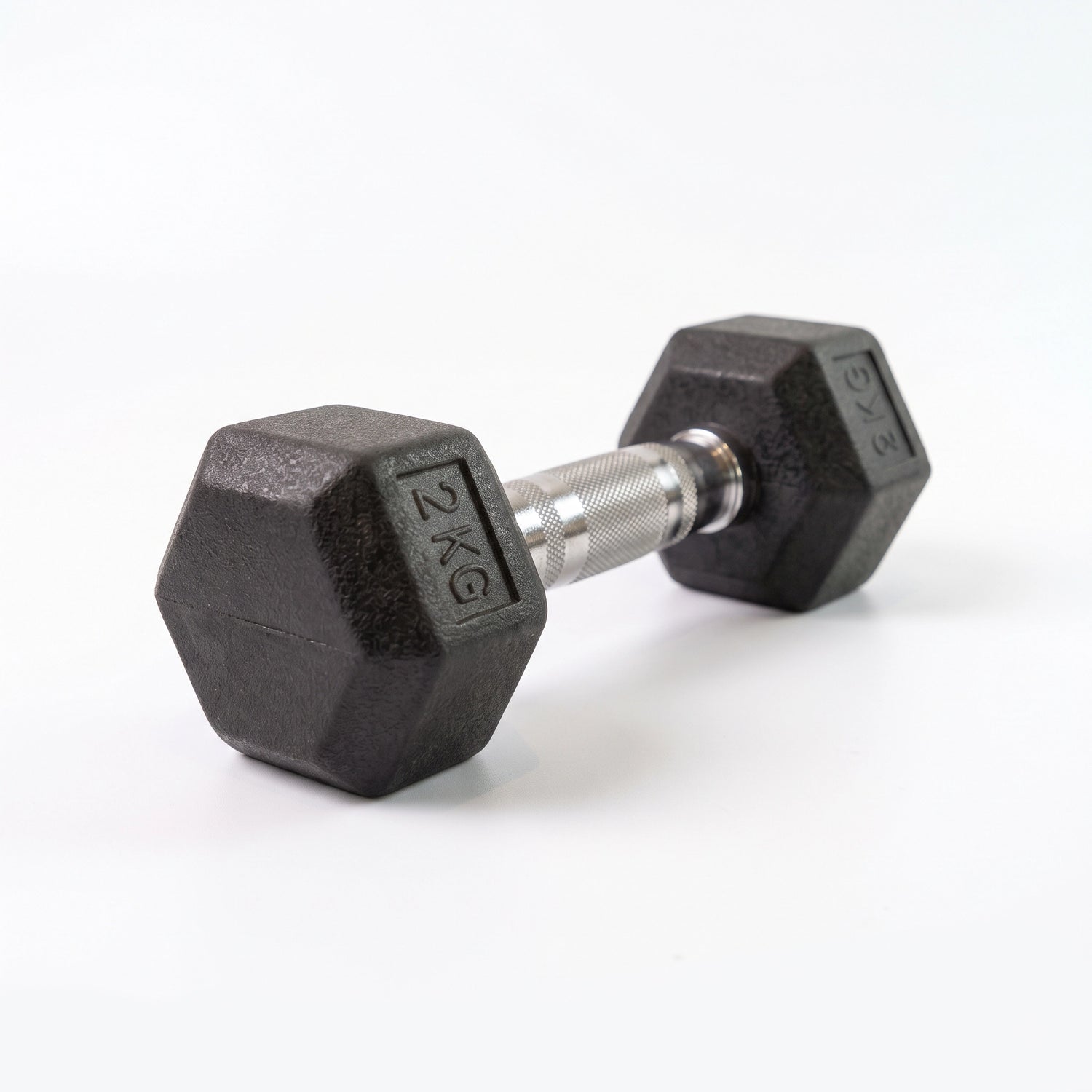 2kg hex dumbbell with rubber coating and chrome knurled handle
