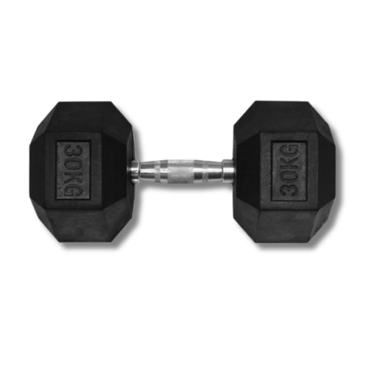 30KG HEX DUMBBELL - RUBBER COATED - 24/7 Gym Equipment