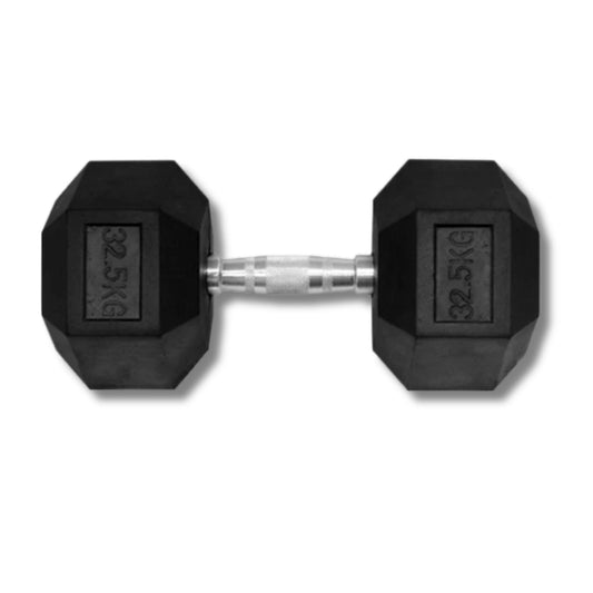 32.5KG HEX DUMBBELL - RUBBER COATED - 24/7 Gym Equipment