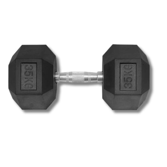 35KG HEX DUMBBELL - RUBBER COATED - 24/7 Gym Equipment
