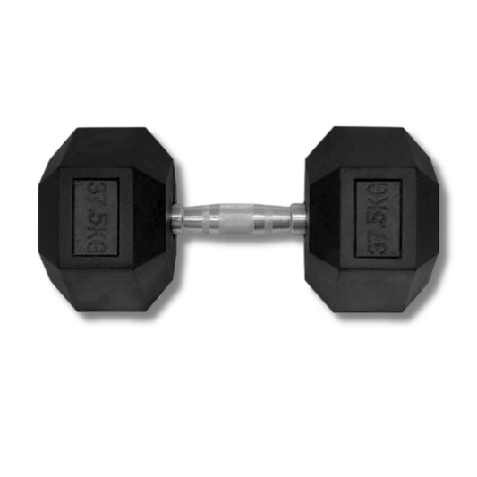 37.5KG HEX DUMBBELL - RUBBER COATED - 24/7 Gym Equipment