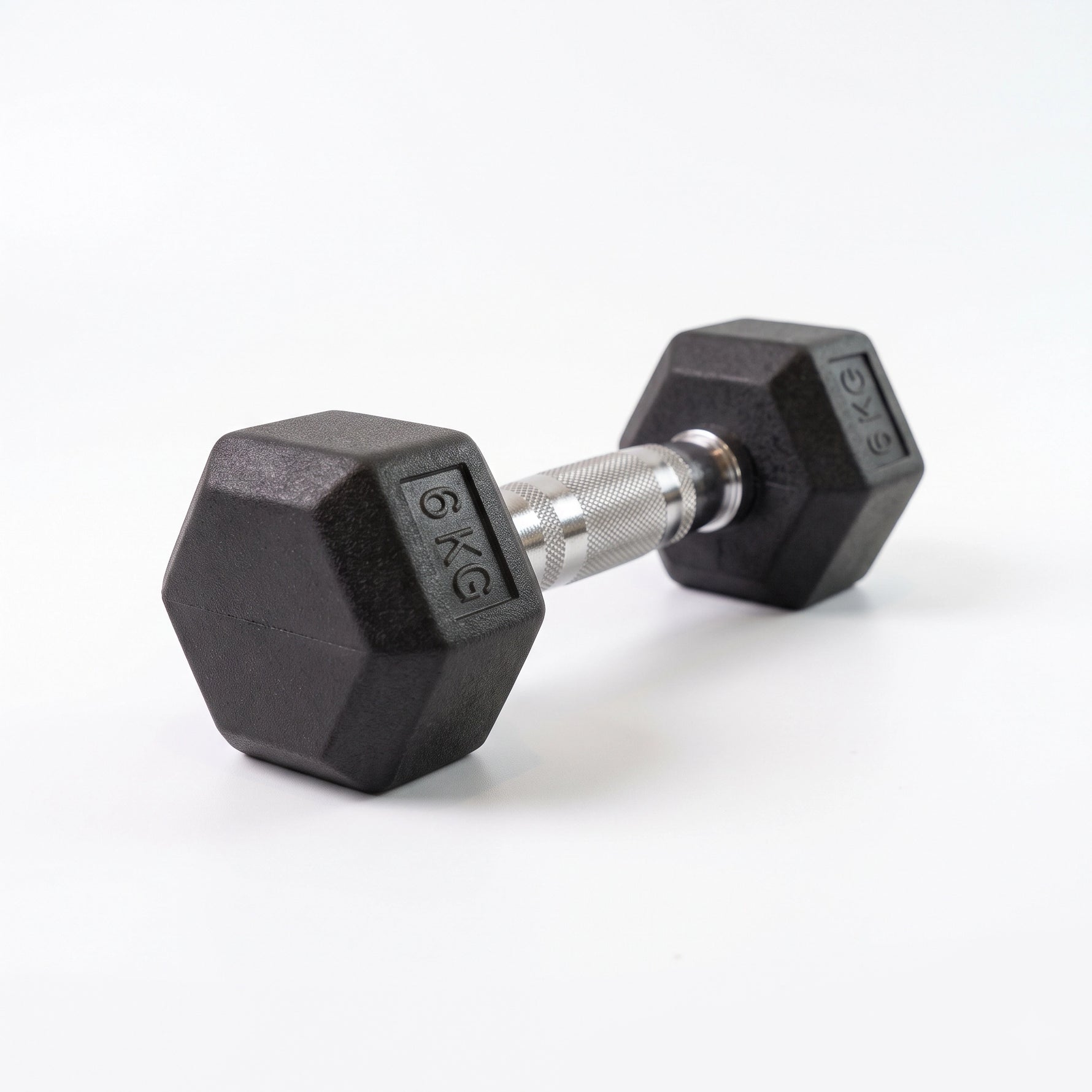 6kg hex dumbbell with rubber coating and chrome knurled handle