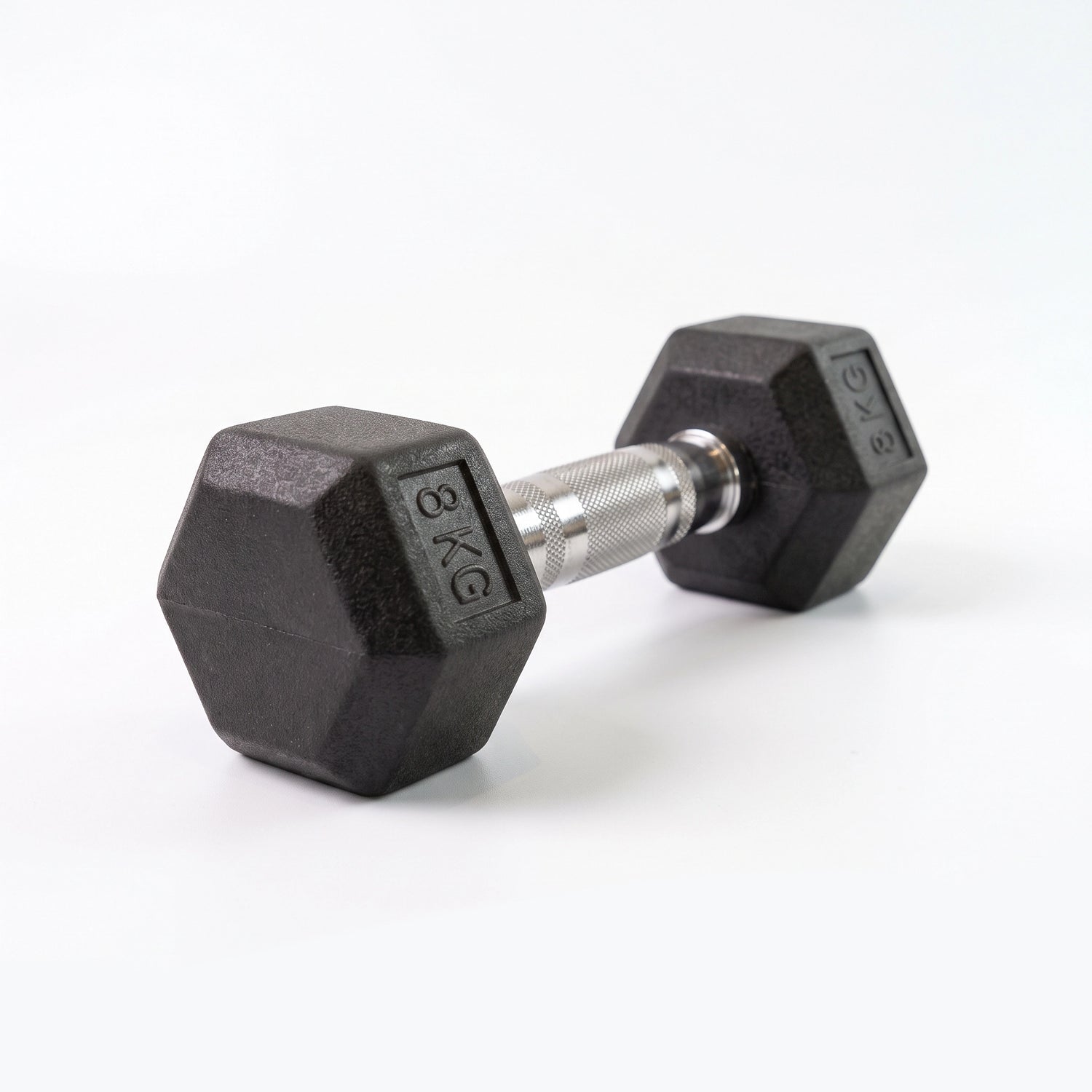 8kg hex dumbbell with rubber coating and chrome knurled handle