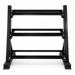 A black metal multi-tier shoe rack with three levels, shown from a front angle on a white background.