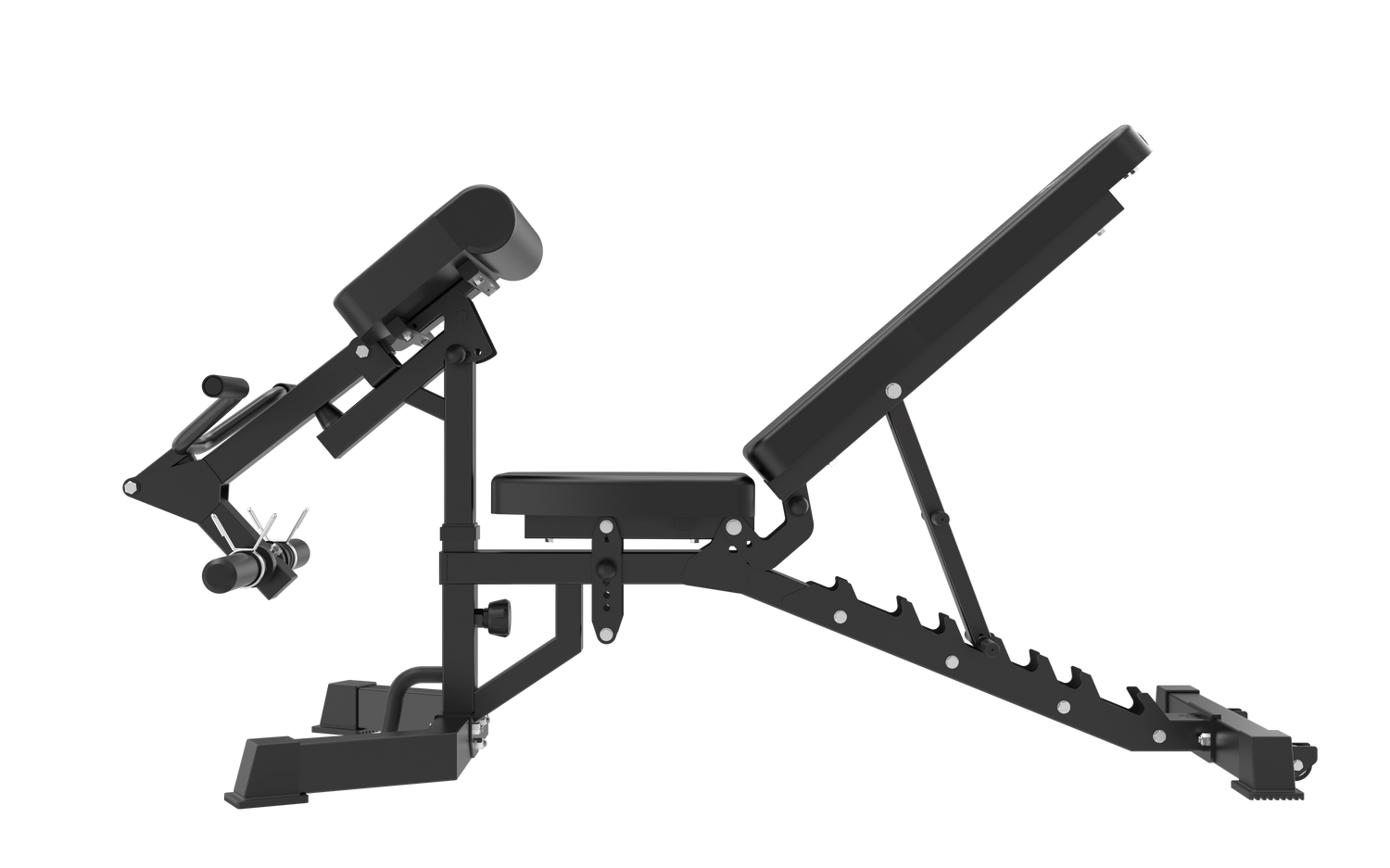 B5 Pro FID bench with attachment fitted, front-angle view showing the incline backrest position