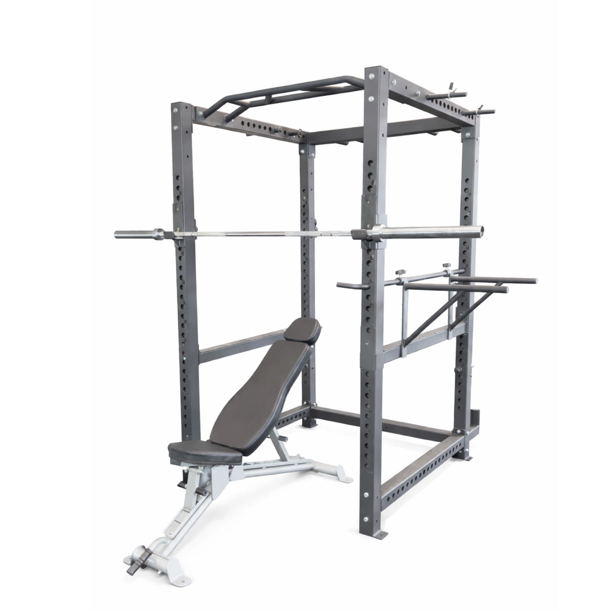 Heavy-duty Elite Commercial Power Rack made from 11-gauge 75mm steel with multi-grip pull-up bar and safety spotter arms. - 247 gym equipment