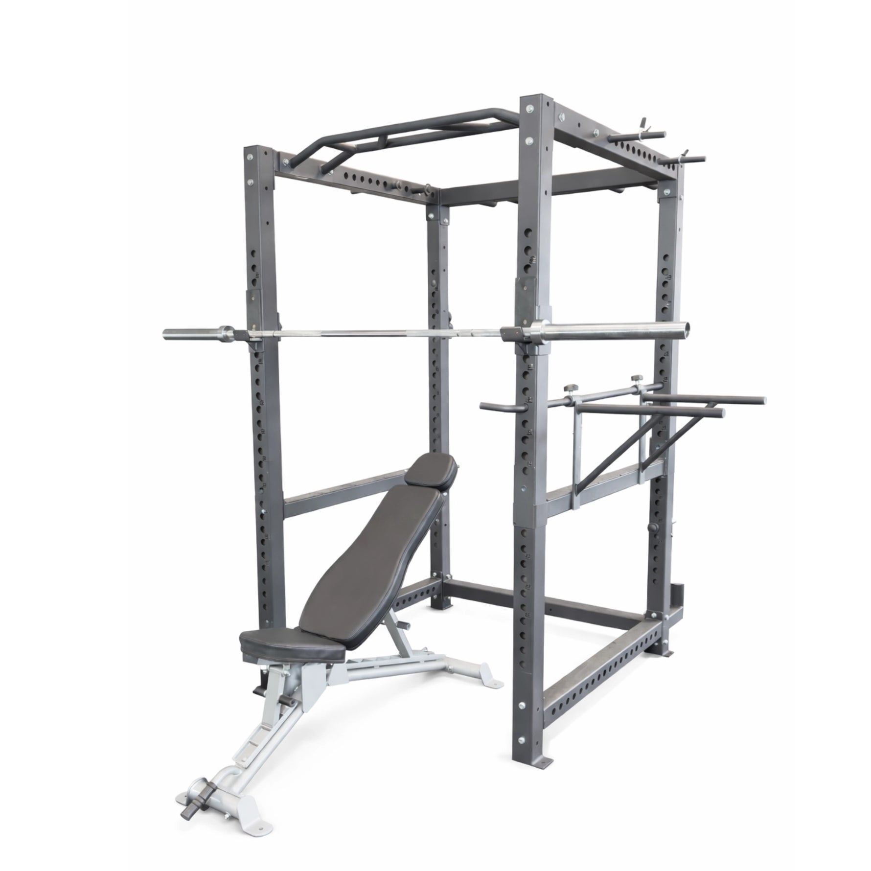 Heavy-duty Elite Commercial Power Rack made from 11-gauge 75mm steel with multi-grip pull-up bar and safety spotter arms. - 247 gym equipment