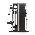 XG90 commercial gym station weight stack detail — dual 90kg pin-loaded cable resistance with 5kg increment selector
