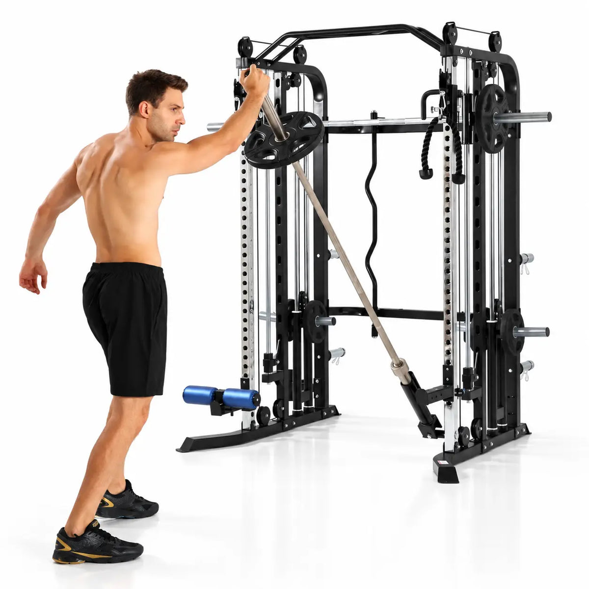 G5S plate loaded smith machine and functional trainer  barbell push forward with landmine attachment