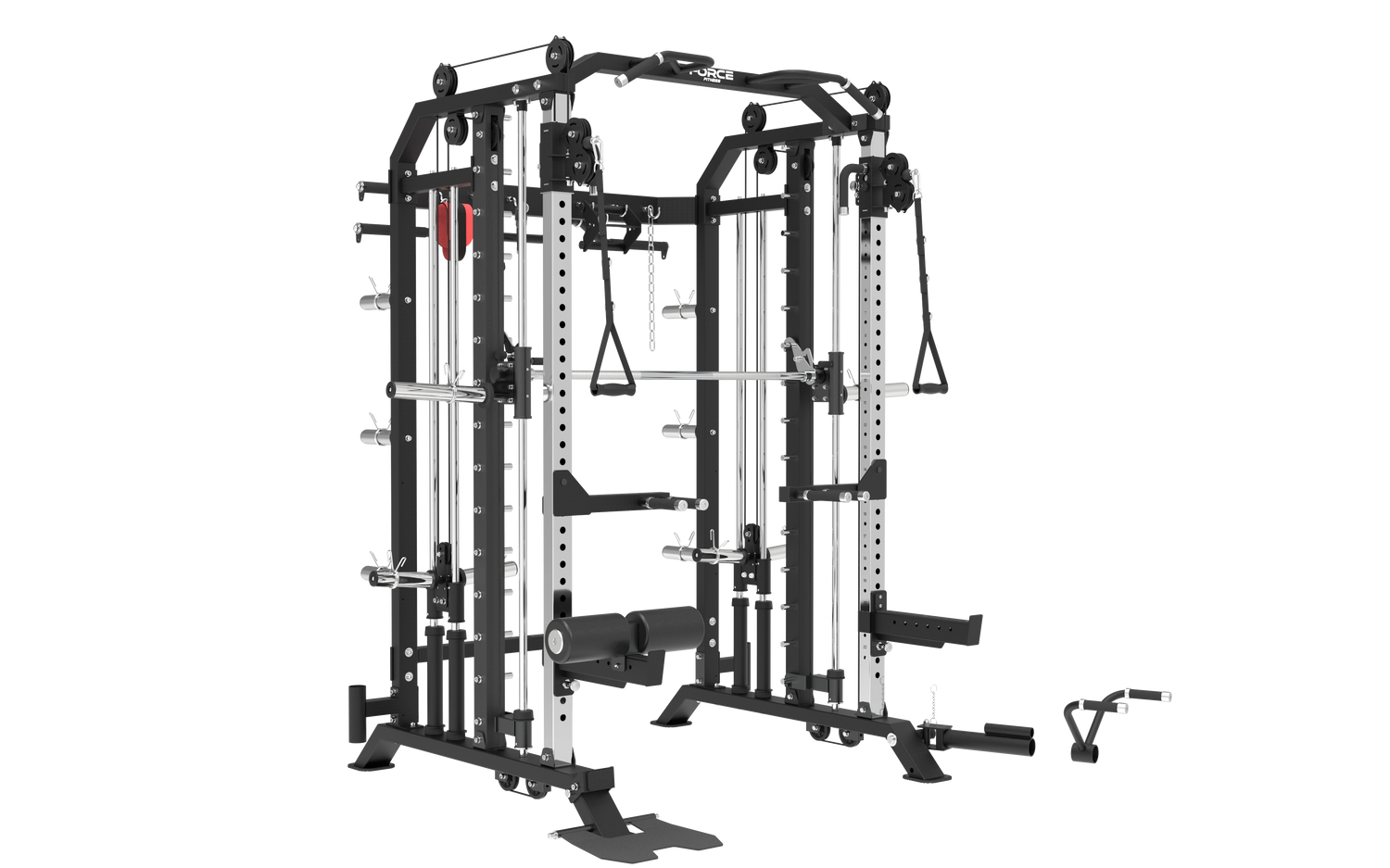 Front view of the G7S plate loaded Smith machine and functional trainer combo, showing the dual towers and Olympic plate storage posts

