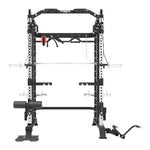 G7S complete and commercial black and silver power rack gym machine with a barbell rack, pull-up bar, and attachment handles, shown on a solid white background.