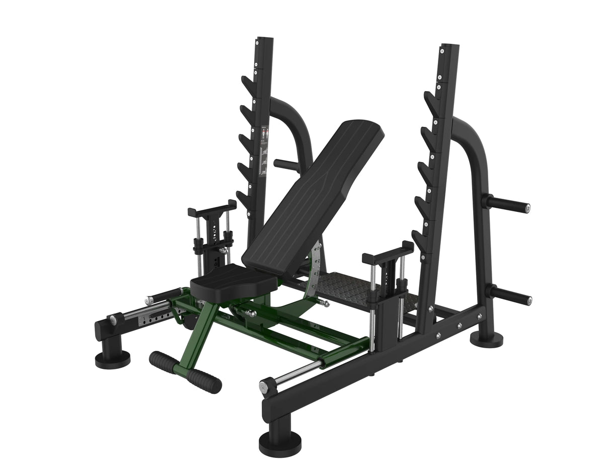 Iron Bark A740 Bench Press Rack — commercial plate-loaded rack and bench machine for Australian gyms