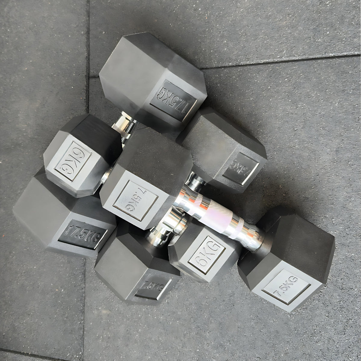 Commercial Rubber Hex Dumbbell Set 5kg–42.5kg (760kg) | Australia-Wide