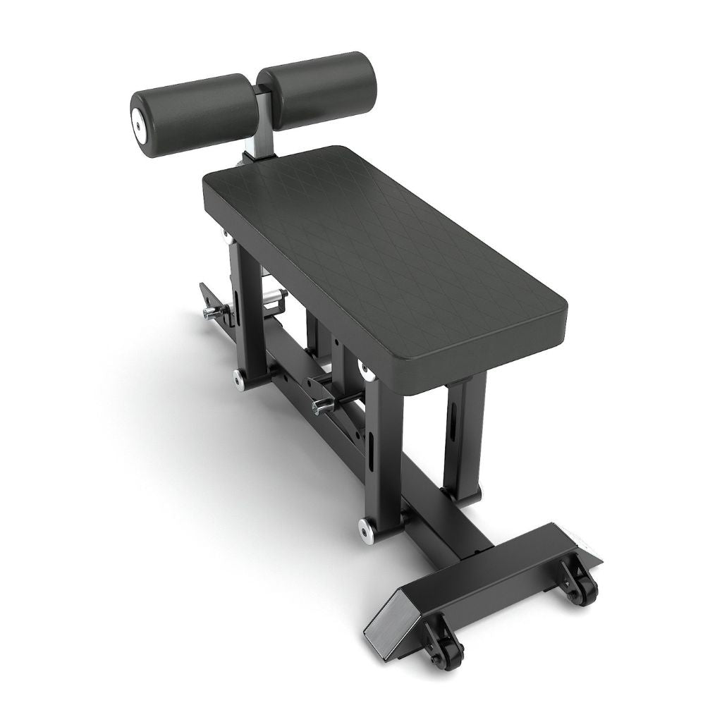 XG90 and XG75 premium bench attachment with leg rollers, wheels and quick-attachment system for cable rows, lat pulldowns and functional trainer exercises