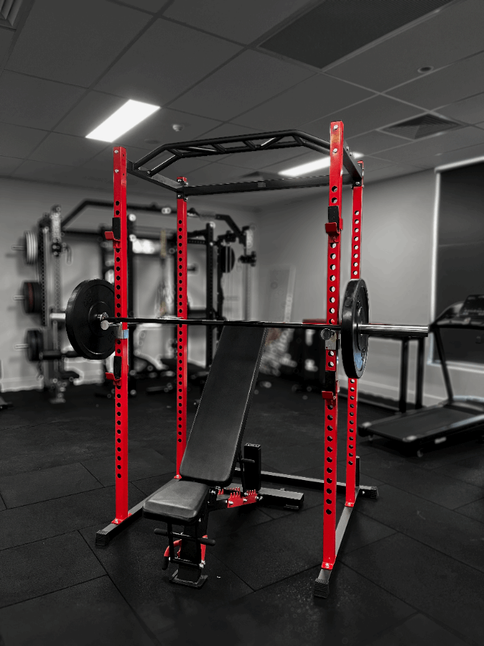 V2 Standard Power Rack: Durable with dual pull-up bars, J-hooks, and safety bars.

30kg All Black Olympic Bumper Plate: High-quality, low-bounce weight plates.

15KG Elite Barbell (500LB Capacity): Perfect for heavy lifts and precision-engineered.

Adjustable Fitness Bench: Versatile for all your strength-training exercises.

