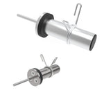 Silver steel Weight Stack Load Horn with a magnetic selector pin and spring collar, designed to add extra Olympic weight plates to a gym machine weight stack