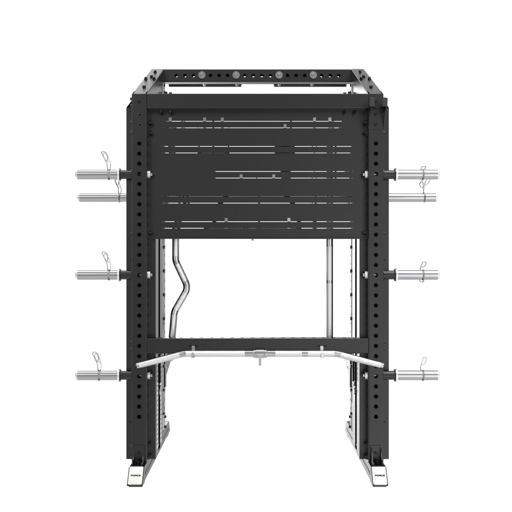 Rear view of XG75 functional trainer showing dual 90kg weight stacks and cable system