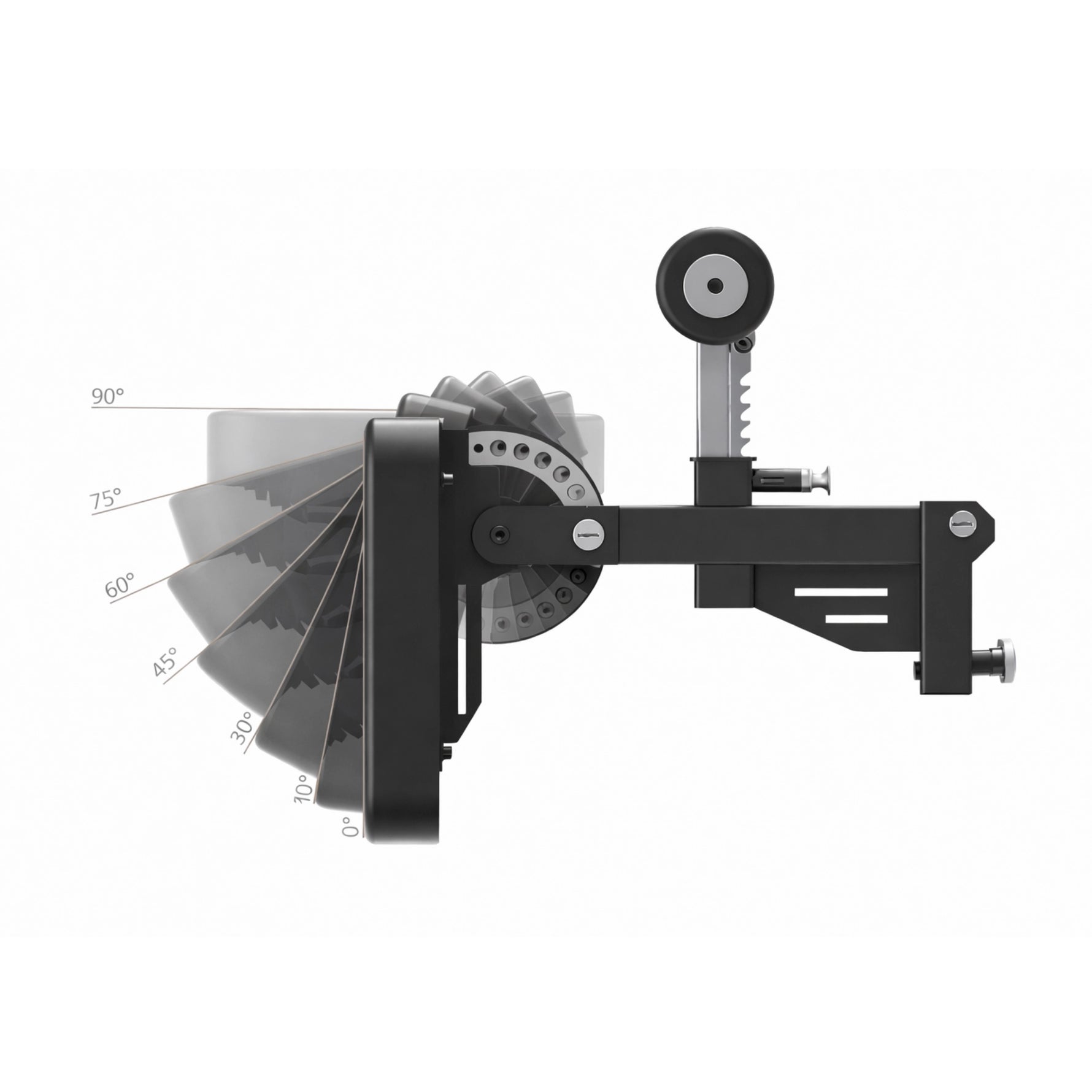 Multi-function lat seat attachment demonstrating 7-level angle adjustment and 13-level height positions with a stainless steel adjustment plate