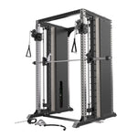 XG90 Commercial Functional Trainer with dual 90kg weight stacks, counter-balanced Smith machine, and integrated 2-user power rack in matte black finish