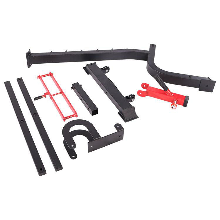 Easy assembly components for FID gym bench with red steel frame