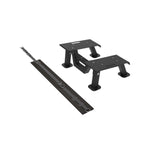 Belt squat attachment kit showing the loading strap and two step platforms
