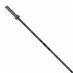 Black Olympic barbell shown diagonally on a white background