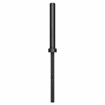 Full-length black Olympic barbell with knurled grip and black sleeves on a white background