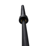 Black Olympic barbell close-up showing the knurled grip and rotating sleeve