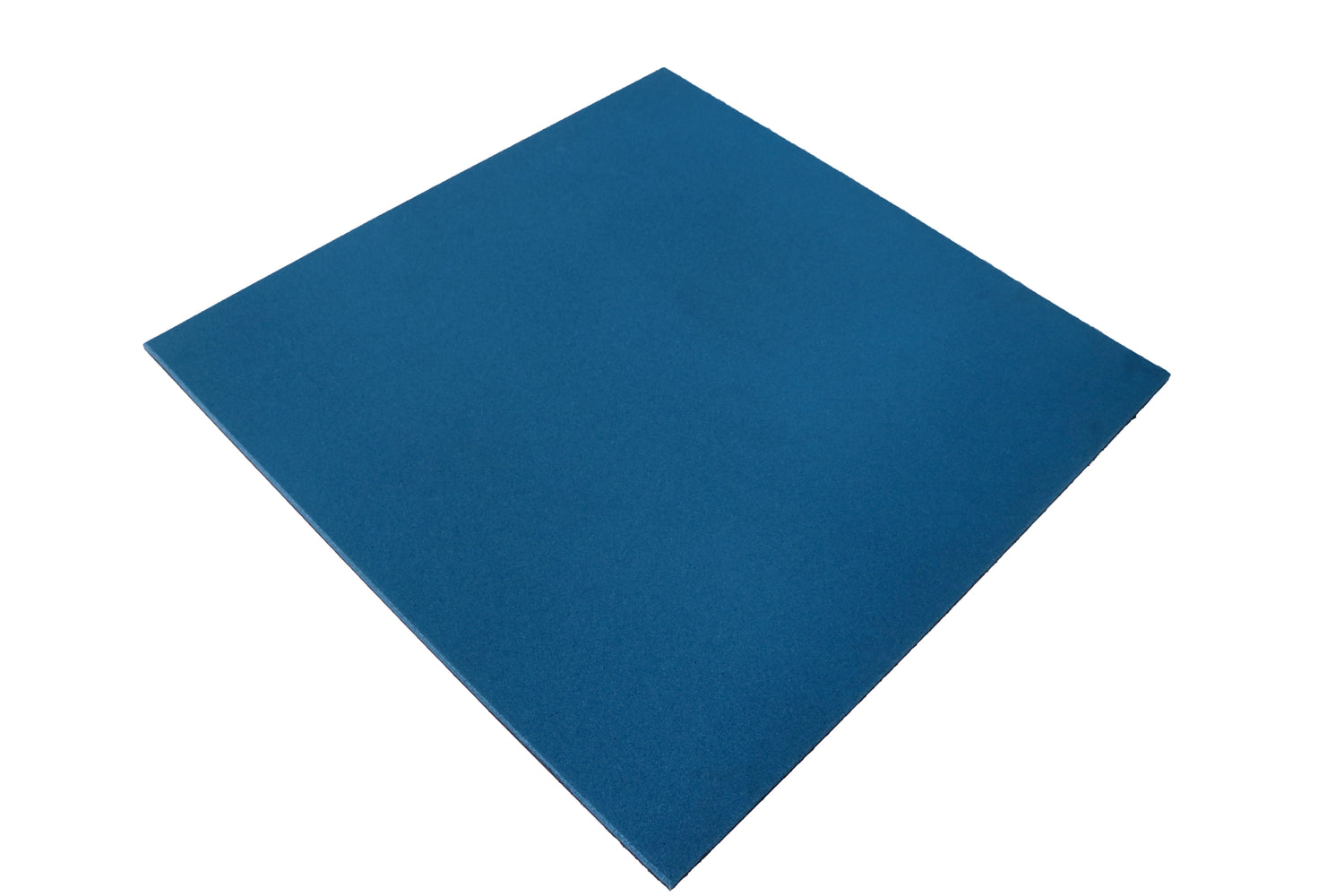 Durable cobalt blue rubber gym flooring with light grey speckles, featuring a non-slip textured surface for weightlifting.