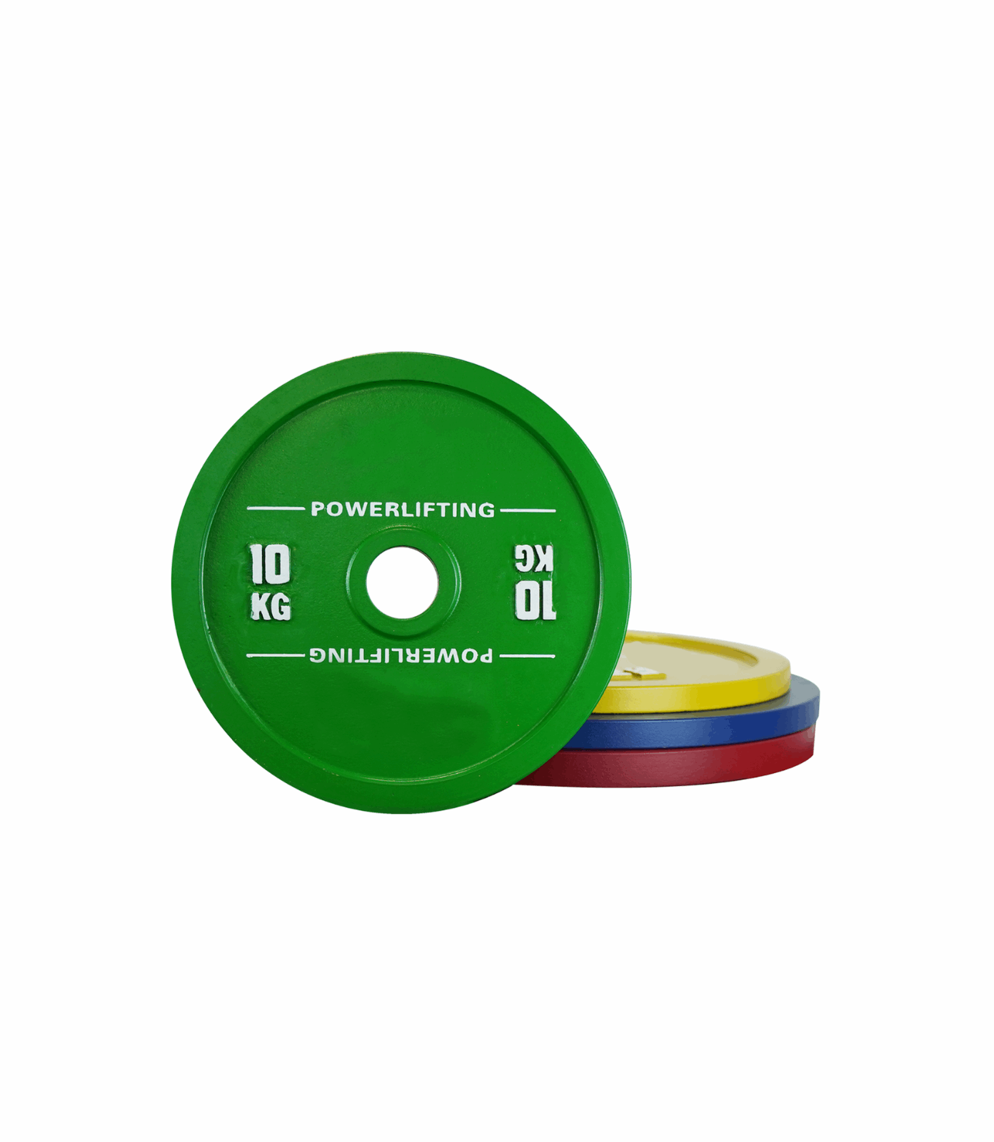 Full set of calibrated cast iron powerlifting plates, colour-coded to IPF standards for competition training - 24/7 Gym Equipment