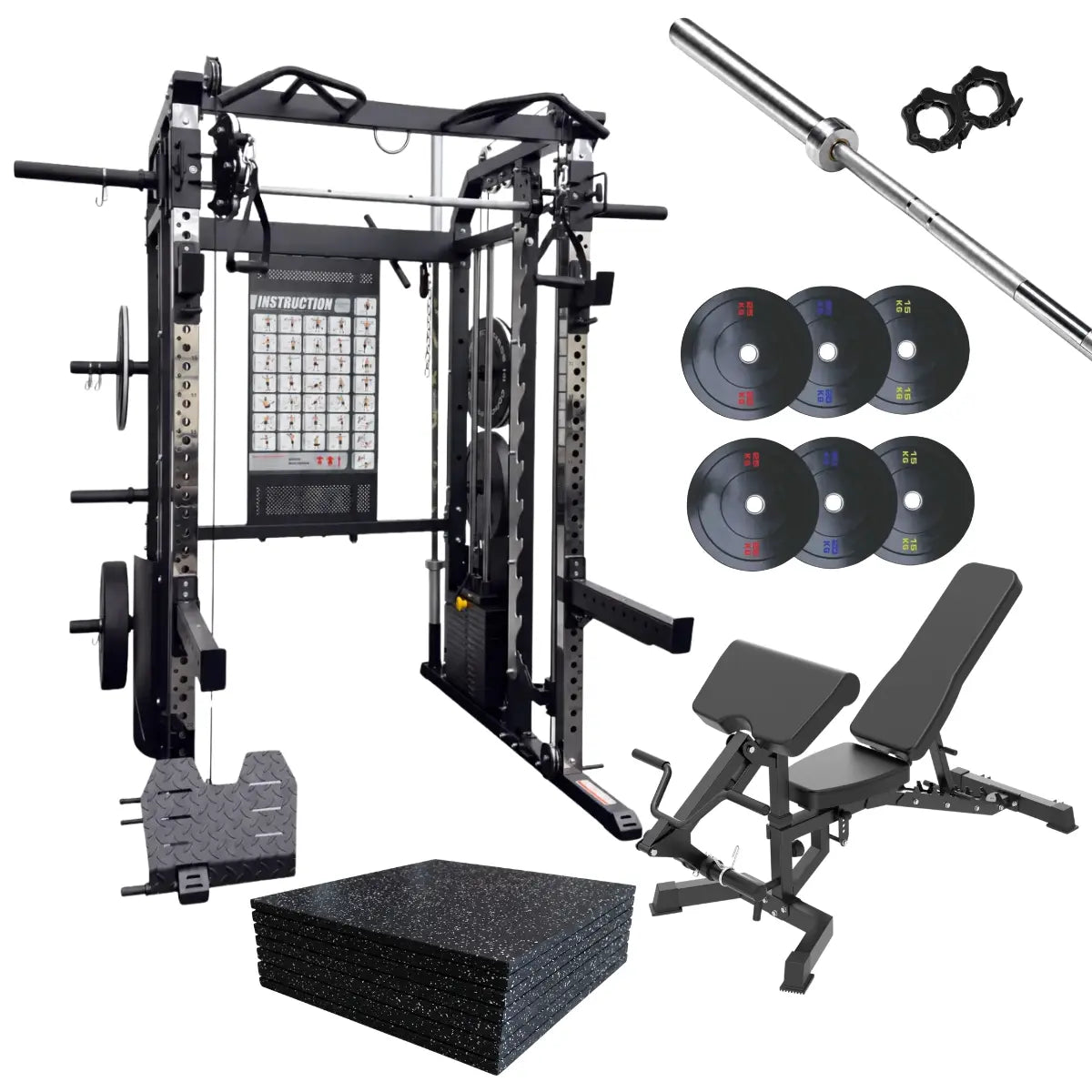 All-In-One Home Gym Bundle – G9S Pro Smith Machine, B5 Pro Bench, 120kg Plates & Flooring