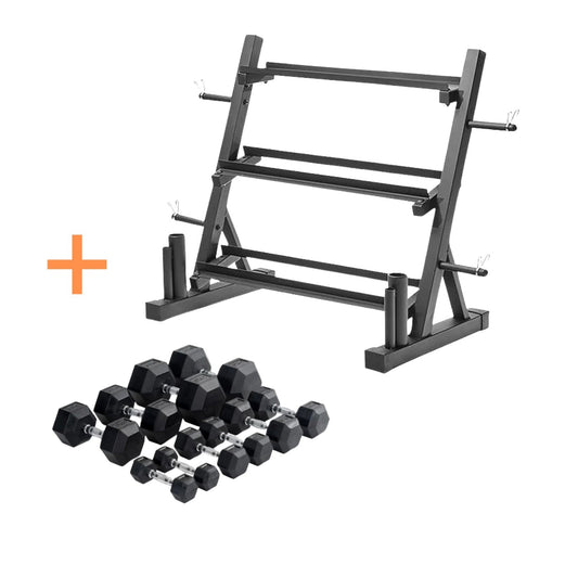 Commercial Grade Dumbbell Set (5kg–35kg) with Storage Rack & Barbell Holders - 24/7 Gym Equipment