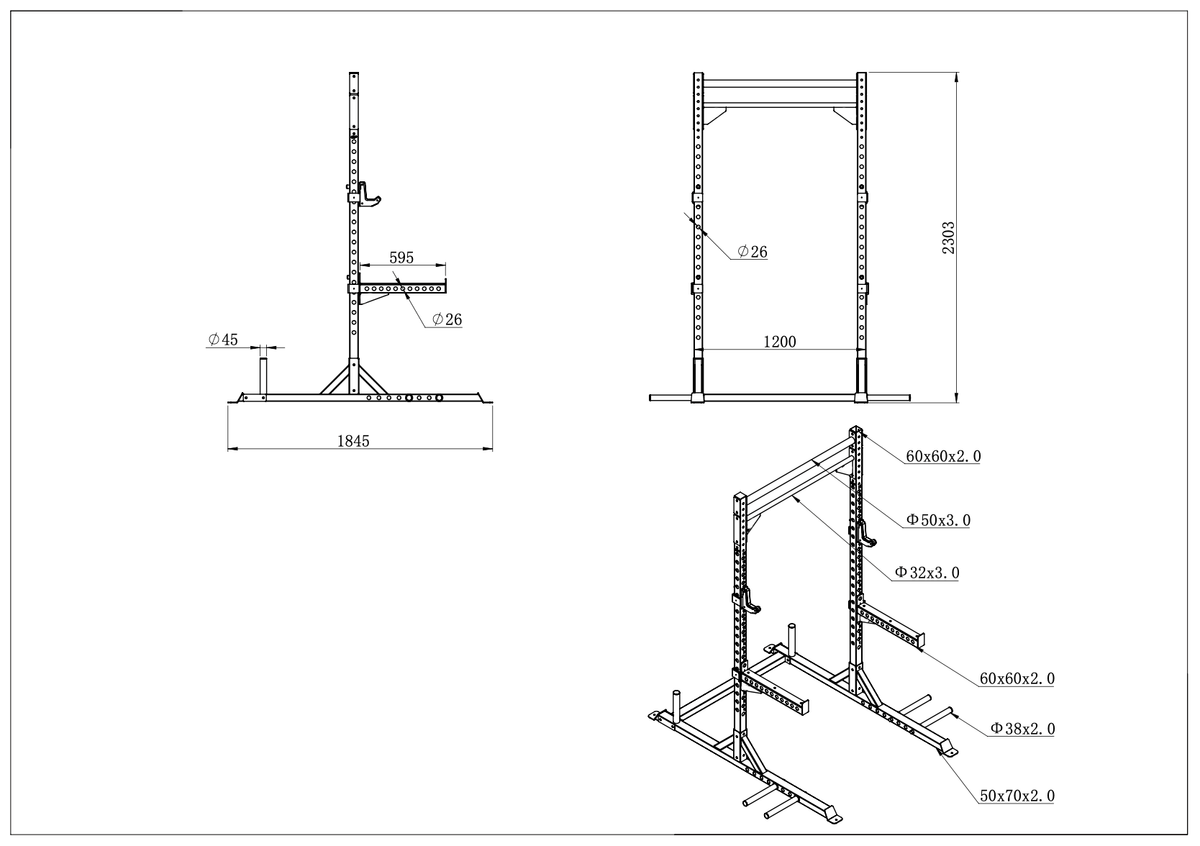 Commercial Half Power Rack - Squat Rack - 24/7 Gym Equipment
