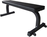 Heavy-duty commercial flat weight bench, 200 kg capacity, black steel frame with high-density foam pad - 24/7 Gym Equipment