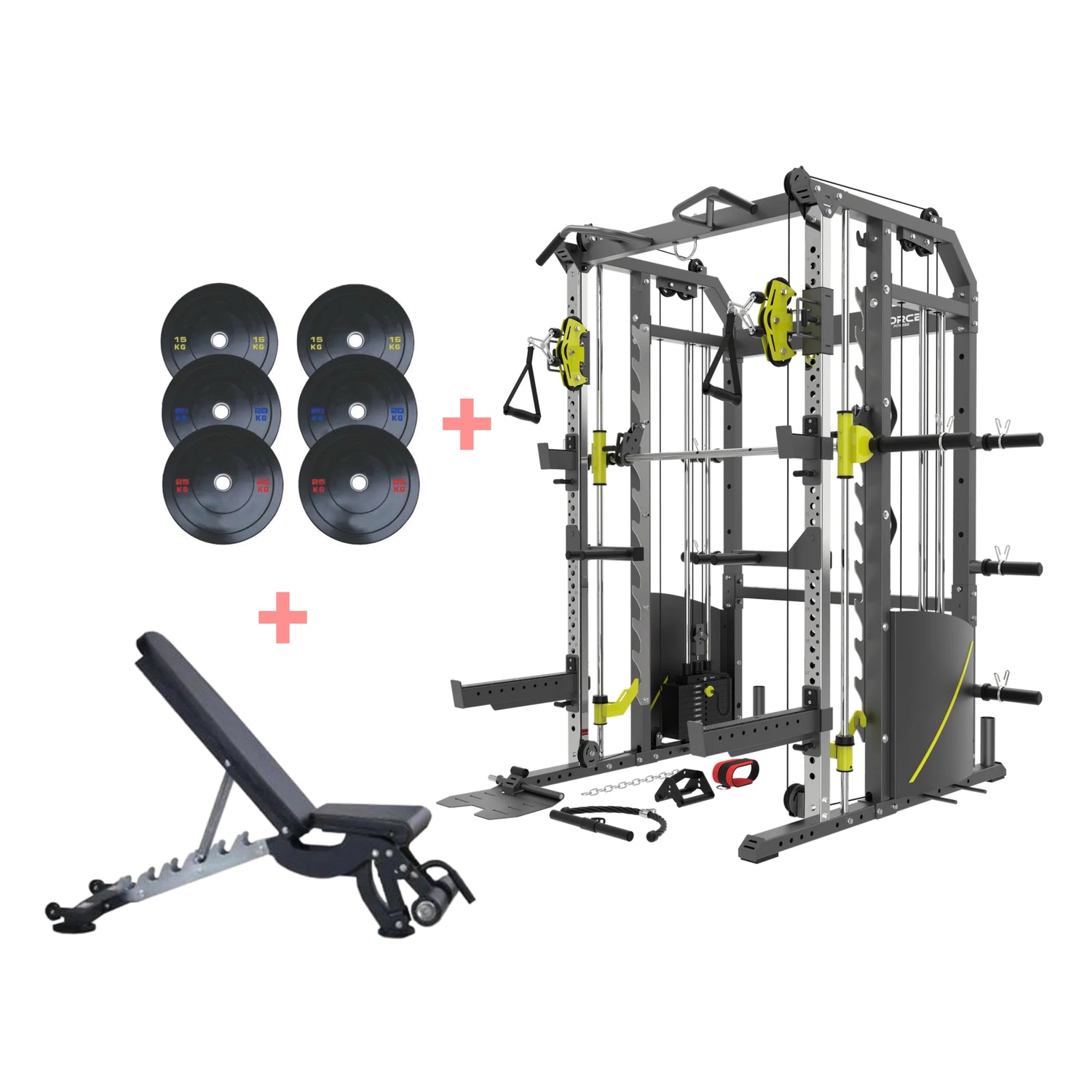 G6S Smith Machine with Dual Weight Stacks All-in-One Bundle (Bench + 120KG Set)