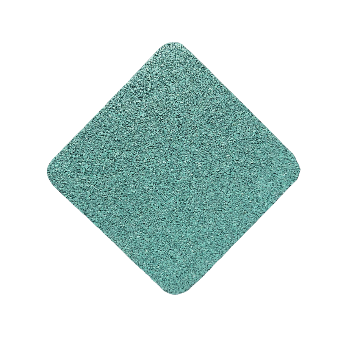 Close-up top view of high-density green rubber gym flooring showing the textured, non-slip surface and black recycled flecks.